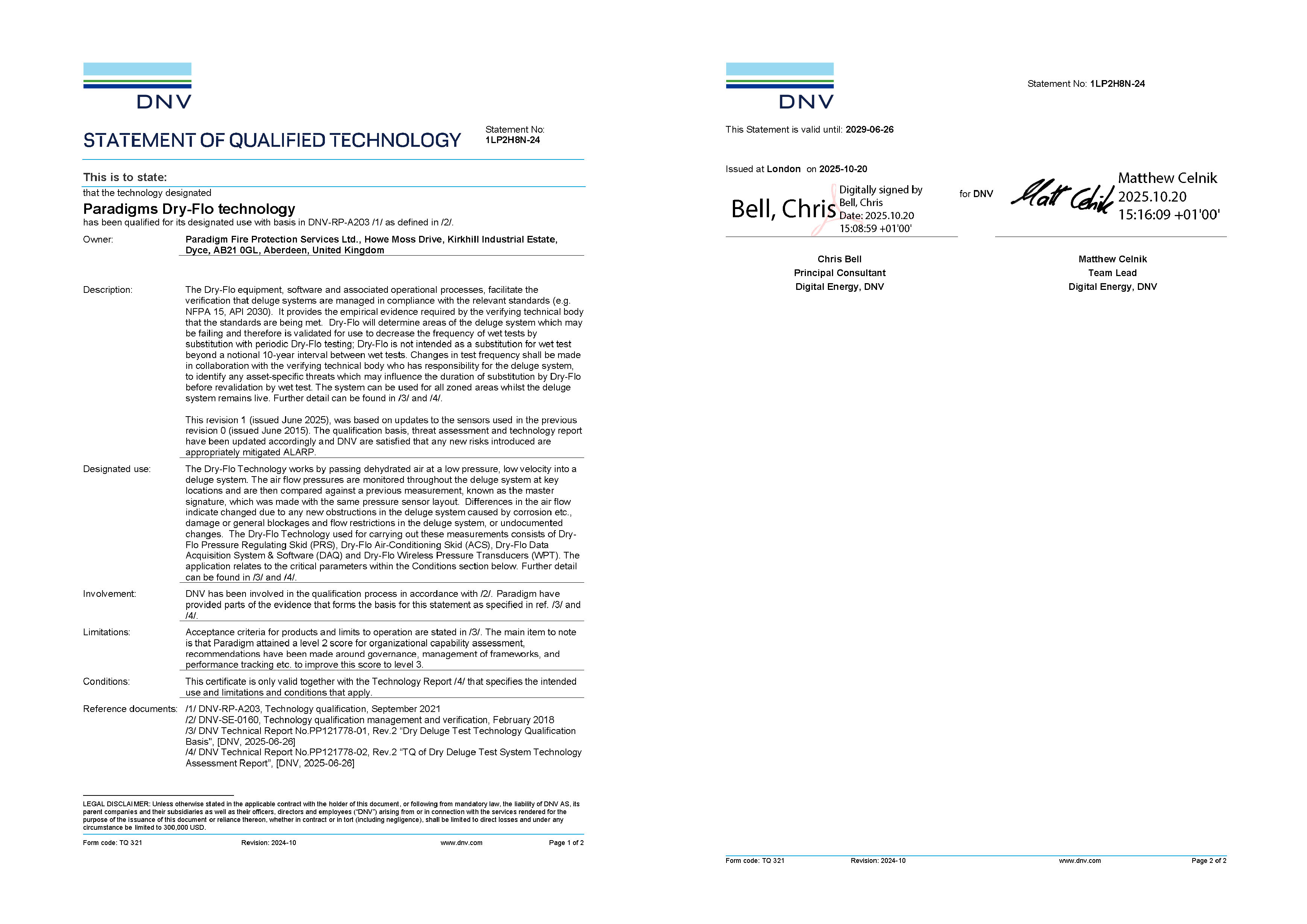 DNV Statement of Qualified Technology