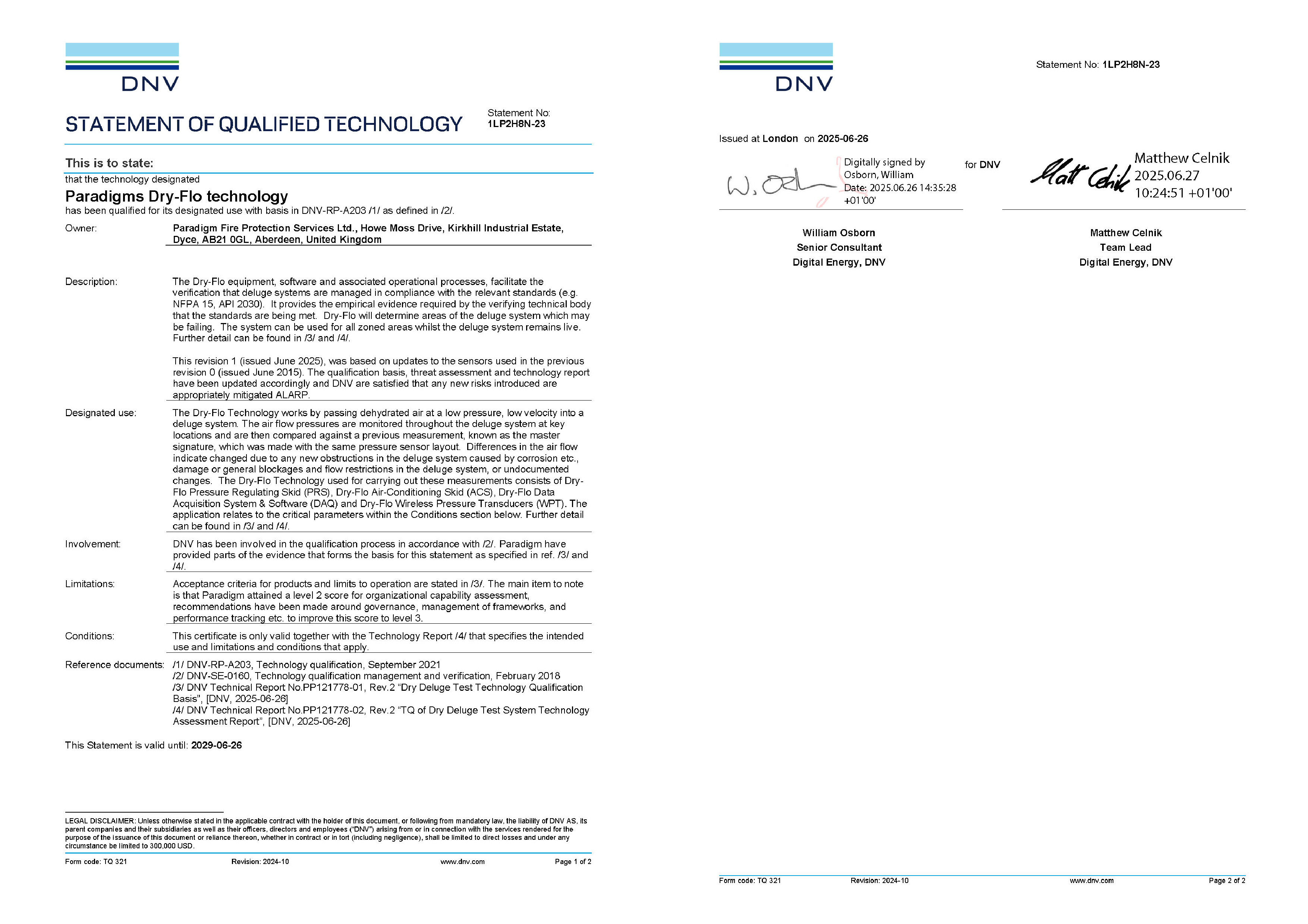 Dry-Flo DNV Certificate